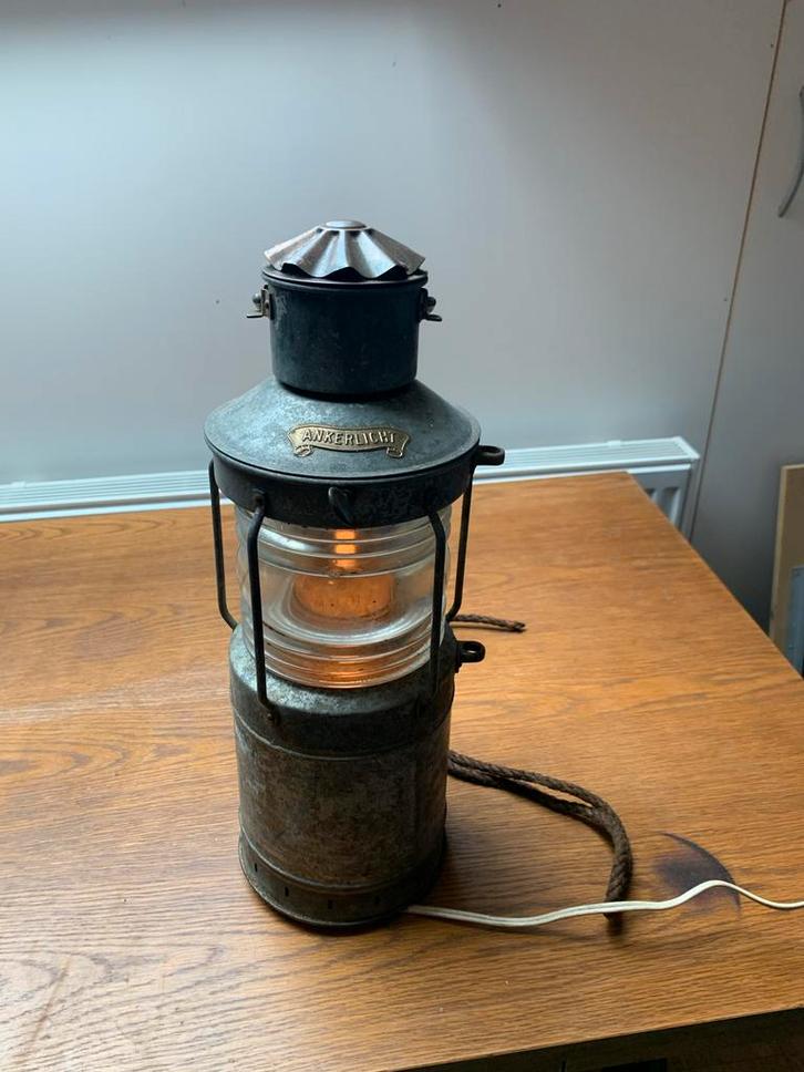 Oud ankerlicht lamp met 230V lampje, Antiek en Kunst, Antiek | Lampen, Ophalen of Verzenden