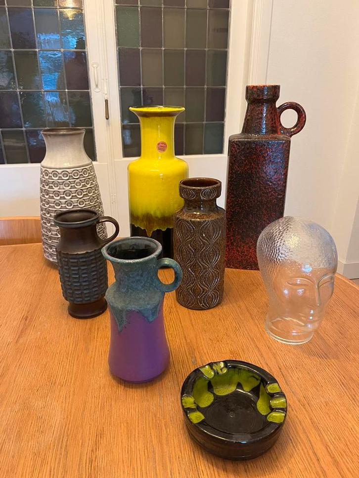 Diverse West Germany vazen, asbak en glazen hoofd, Antiek en Kunst, Antiek | Keramiek en Aardewerk, Ophalen