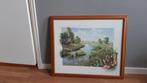 super mooi landschap met blanke eiken lijst, Ophalen of Verzenden, Zo goed als nieuw, 50 tot 75 cm, Tekening