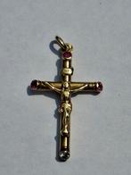 14k gouden kruis met robijn en diamant, Ophalen of Verzenden, Zo goed als nieuw, Kruis of Symbool, Goud