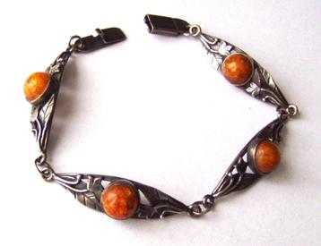 Prachtige 925 zilveren armband met Honing Barnstenen, Antiek beschikbaar voor biedingen