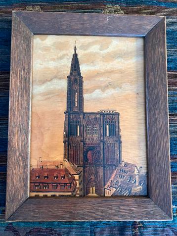 Schilderij op paneel in hout gesneden en gekleurd H.Lang beschikbaar voor biedingen