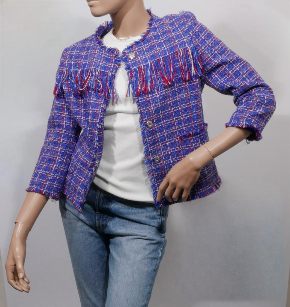 LIU JO tweed blazer met fringe IT maat 42/ NL maat 38 ZGAN, Kleding | Dames, Jasjes, Kostuums en Pakken, Zo goed als nieuw, Jasje