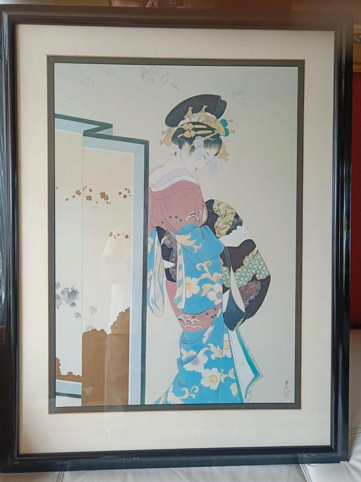 Haruyo Morita - Geisha in Kimono - Gesigneerd, Antiek en Kunst, Kunst | Tekeningen en Foto's, Ophalen of Verzenden