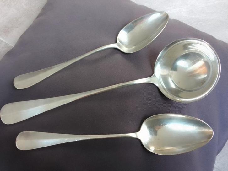 WMF soeplepel en opscheplepels, rennende struisvogelmerkje, Antiek en Kunst, Antiek | Bestek, Ophalen of Verzenden