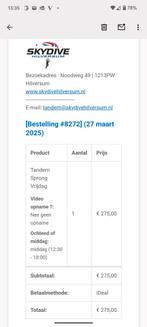 Parachute springen, Hilversum, tandemsprong, Tickets en Kaartjes, Eén persoon, April