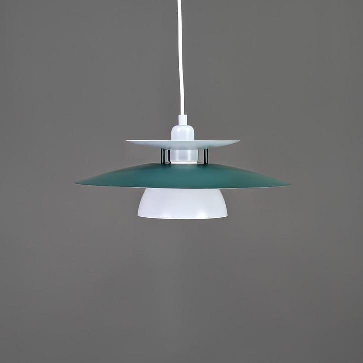 Groene Deense design hanglamp - retro uitstraling, Huis en Inrichting, Lampen | Hanglampen, Zo goed als nieuw, 75 cm of meer, Kunststof