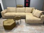 Hoekbank 3 zits met lounge in gele en beige stof 322cm breed, Ophalen, Zo goed als nieuw, Stof, Landelijk, modern