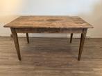 Antieke Franse houten brocante tafel, Ophalen, Gebruikt, 50 tot 100 cm, Vijf personen of meer