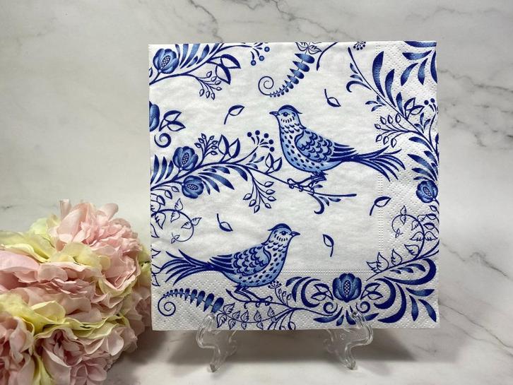 Knutsel servetten Delfts blauwe vogels decoupage nr 535, Hobby en Vrije tijd, Knutselen, Nieuw, Materiaal, Ophalen of Verzenden