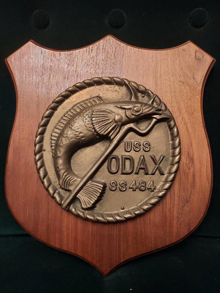 Messing plaquette USS Odax, Amerikaanse duikboot, Verzamelen, Militaria | Algemeen, Marine, Kunstobject, Amerika, Ophalen of Verzenden