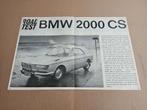 Auto Test (uit oud tijdschrift) BMW 2000CS (1967), Verzenden, Gelezen, BMW