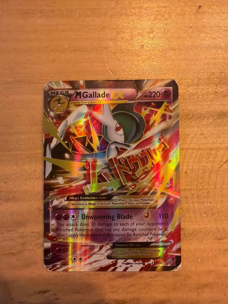 Beschadigde Galade EX Pokémon kaart, Ophalen of Verzenden, Gebruikt, Losse kaart, Foil