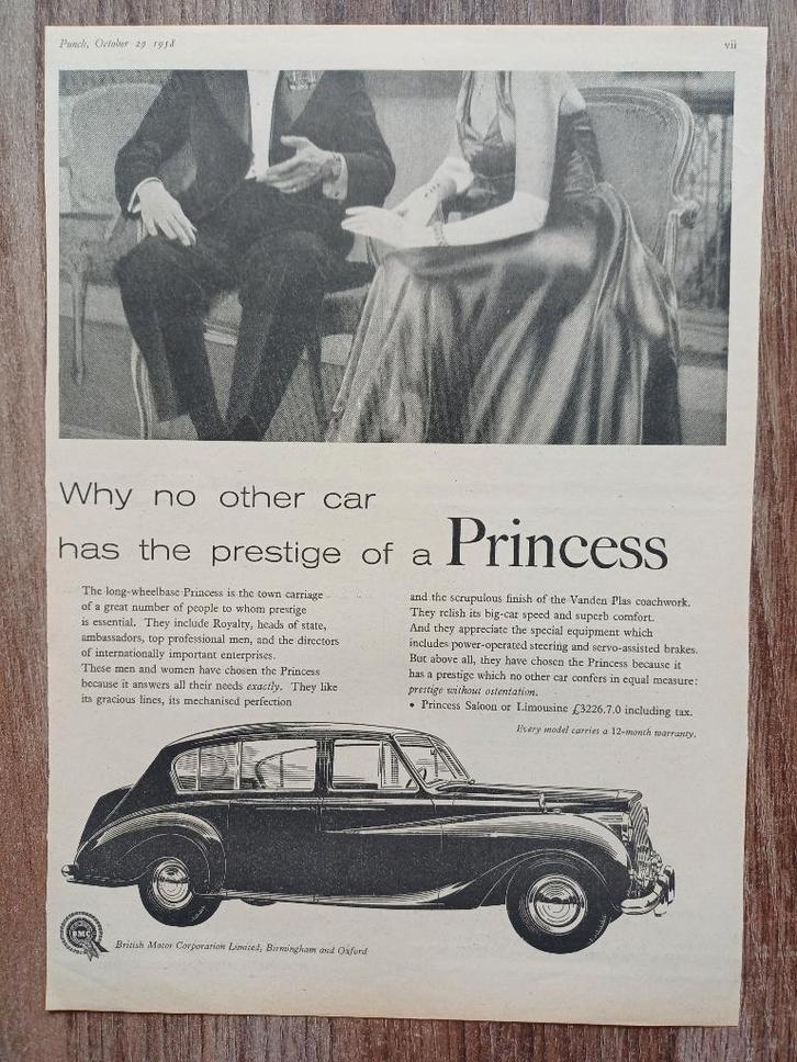 Originele BMC Princess advertentie uit 1958, Boeken, Auto's | Folders en Tijdschriften, Zo goed als nieuw, Overige merken, Verzenden