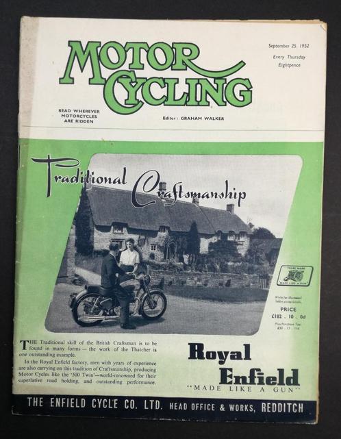 MOTORCYCLING No.2226 25 Sept. 1952 Enfield BSA UK Motoren, Verzamelen, Automerken, Motoren en Formule 1, Gebruikt, Motoren, Verzenden
