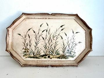 Brocant vintage dienblad creme met planten 35 cm beschikbaar voor biedingen