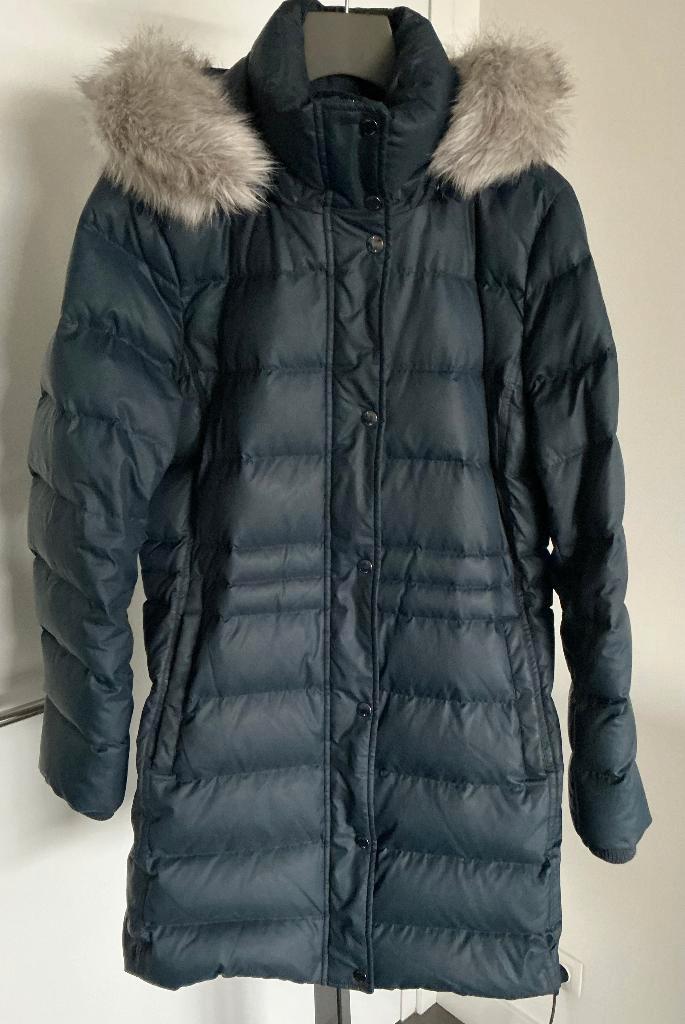 Tommy Hilfiger,  Lange jas, maat L, Kleding | Dames, Jassen | Winter, Zo goed als nieuw, Maat 38/40 (M), Blauw, Ophalen of Verzenden