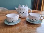 Hema Schattig Katten Theeservies - Kopjes, Schotels & Pot, Huis en Inrichting, Keuken | Servies, Ophalen, Keramiek, Zo goed als nieuw