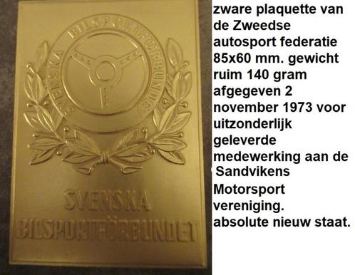 Zweedse Autosport Federatie, Zweden Rally plaquette 1973, Postzegels en Munten, Penningen en Medailles, Overige materialen, Buitenland
