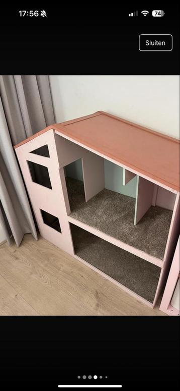 Houten Poppenhuis - Zelfgemaakt - Groot! beschikbaar voor biedingen