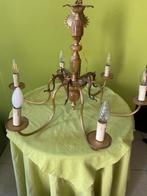 Kroonluchter hanglamp matgoudkleurig bruin marmer 6 armen, Ophalen, Gebruikt, Metaal, Klassiek empire