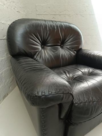 Vintage jaren 70 fauteuil leder in de stijl van De Sede