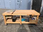 Werkbank robuust hout, verrijdbaar, Doe-het-zelf en Verbouw, Werkbanken, Ophalen, Gebruikt, 120 tot 170 cm, Bankschroef