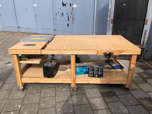 Werkbank robuust hout, verrijdbaar, Doe-het-zelf en Verbouw, Werkbanken, Gebruikt, 120 tot 170 cm, Bankschroef, Ophalen