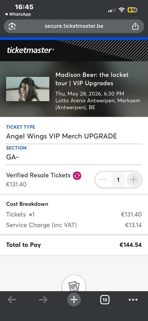 Madison Beer Angel Wings VIP Upgrade Belgium, Tickets en Kaartjes, Concerten | Pop, Eén persoon, Juli