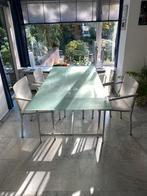 Eettafelset, design , glazen tafel, Thonet 4 stoelen , 1 xtr, Huis en Inrichting, Ophalen, Vijf personen of meer, Rechthoekig