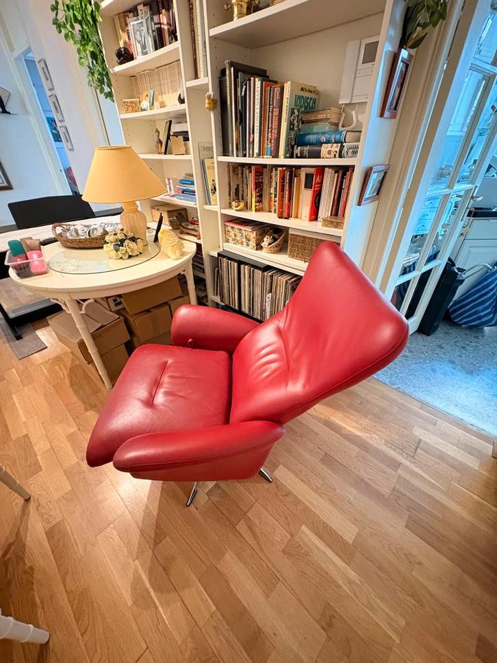 Montel Relaxfauteuil - Rundleer, Draaipoot, Huis en Inrichting, Fauteuils, Gebruikt, Leer, 75 tot 100 cm, Ophalen of Verzenden