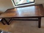 T.K. EIKEN EETTAFEL MET 6 LEDEREN STOELEN, Ophalen, Eikenhout, 200 cm of meer, 50 tot 100 cm