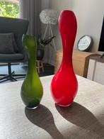 Rode en groene vaas, Ophalen of Verzenden, Minder dan 50 cm, Rood, Glas