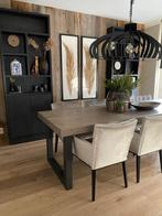 Mooie zware houten tafel incl. 8 velvet stoelen, Huis en Inrichting, Tafels | Salontafels, Ophalen, Gebruikt, 200 cm of meer, 50 tot 100 cm