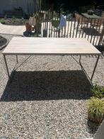 Eettafel stalen onderstel eikenhout blad staal tafel, Ophalen, 100 tot 150 cm, Eikenhout, 200 cm of meer
