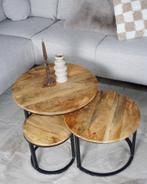 Nieuw set Mango Houten salon tafels, Huis en Inrichting, Tafels | Salontafels, Ophalen, 50 tot 100 cm, Rond, Nieuw