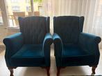 Fluweel Blauwe Fauteuil (2 beschikbaar), Huis en Inrichting, Ophalen, 75 tot 100 cm, Zo goed als nieuw, Stof