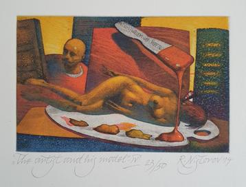 Exlibris Ex libris R. Nistorov, Artist and his model (IV) beschikbaar voor biedingen