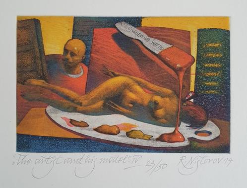 Exlibris Ex libris R. Nistorov, Artist and his model (IV), Antiek en Kunst, Kunst | Etsen en Gravures, Verzenden