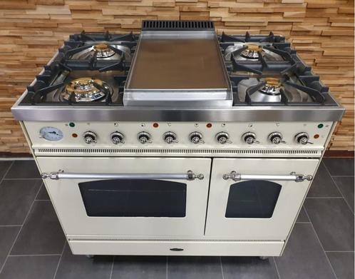 Luxe Fornuis Boretti 90cm crème + rvs 2 ovens frytop, Witgoed en Apparatuur, Fornuizen, Zo goed als nieuw, Vrijstaand, Gas, 5 kookzones of meer