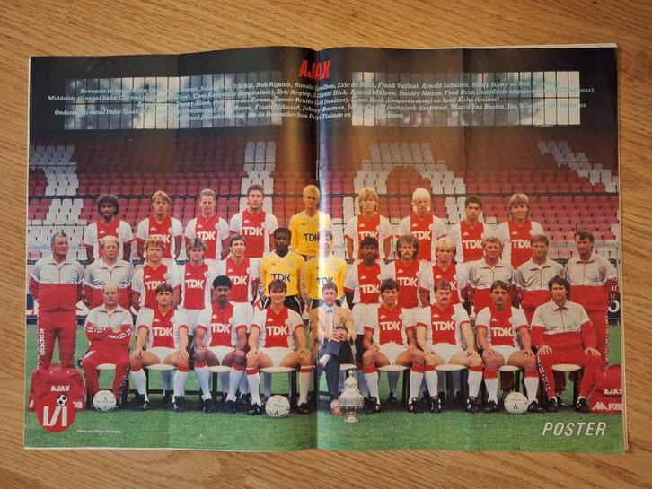 Oude poster Ajax (1987) met Cruijff en Van Basten, Verzamelen, Sportartikelen en Voetbal, Zo goed als nieuw, Poster, Plaatje of Sticker