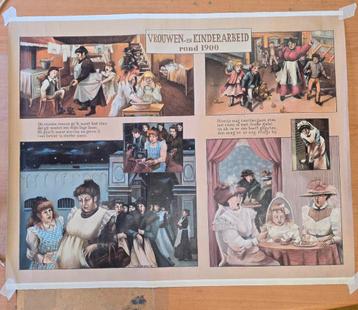 Schoolposter Vrouwen en kinderarbeid, linnen, H. vd Wusten,  beschikbaar voor biedingen