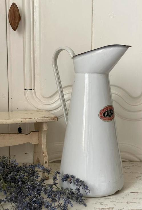 Emaille oude lampetkan wit met blauw randje, Antiek en Kunst, Antiek | Emaille, Ophalen of Verzenden