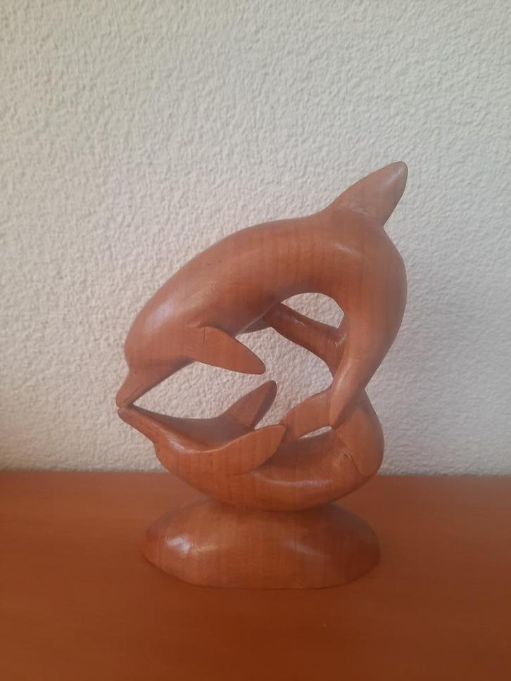 Houtsnijwerk dolfijnen teakhout, Antiek en Kunst, Kunst | Beelden en Houtsnijwerken, Ophalen of Verzenden