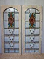 Set van 2 art deco glas in lood, jaren 20 Charleston, Ophalen, Gevelraam of Ruit, Gebruikt, Minder dan 80 cm