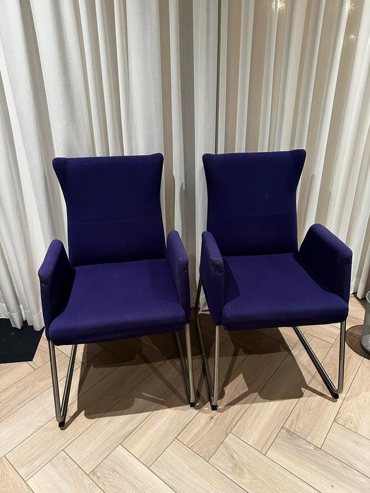 Set van 2 paarse Topform stoelen met metalen poten, Huis en Inrichting, Stoelen, Gebruikt, Twee, Metaal, Overige kleuren, Ophalen of Verzenden