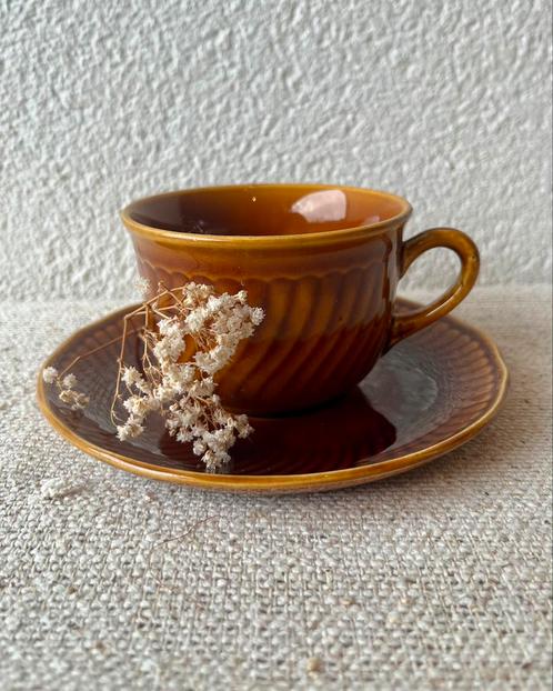Belgium Boch Retro kopje koffie bruintinten retro, Verzamelen, Retro, Ophalen of Verzenden