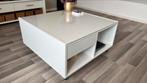 Salontafel - wit gelakt - glasplaat - wieltjes, Ophalen, Vierkant, 50 tot 100 cm, Zo goed als nieuw