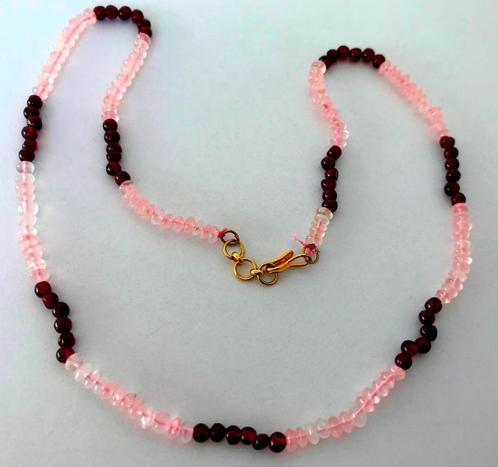 Prachtige Natuurlijke Granaat Rozenkwarts edelsteen ketting, Sieraden, Tassen en Uiterlijk, Kettingen, Zo goed als nieuw, Steen of Mineraal