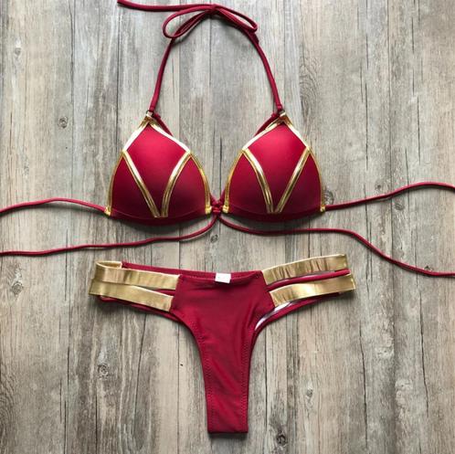 Rode gouden push up string bikini dames vrouwen brazilian, Kleding | Dames, Badmode en Zwemkleding, Nieuw, Bikini, Rood, Verzenden